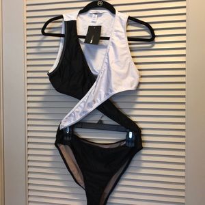 White/black one piece swimsuit, brand new